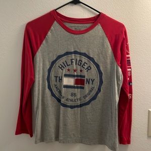 Tommy Hilfiger 12-14 M kids boys long sleeve tee red and gray